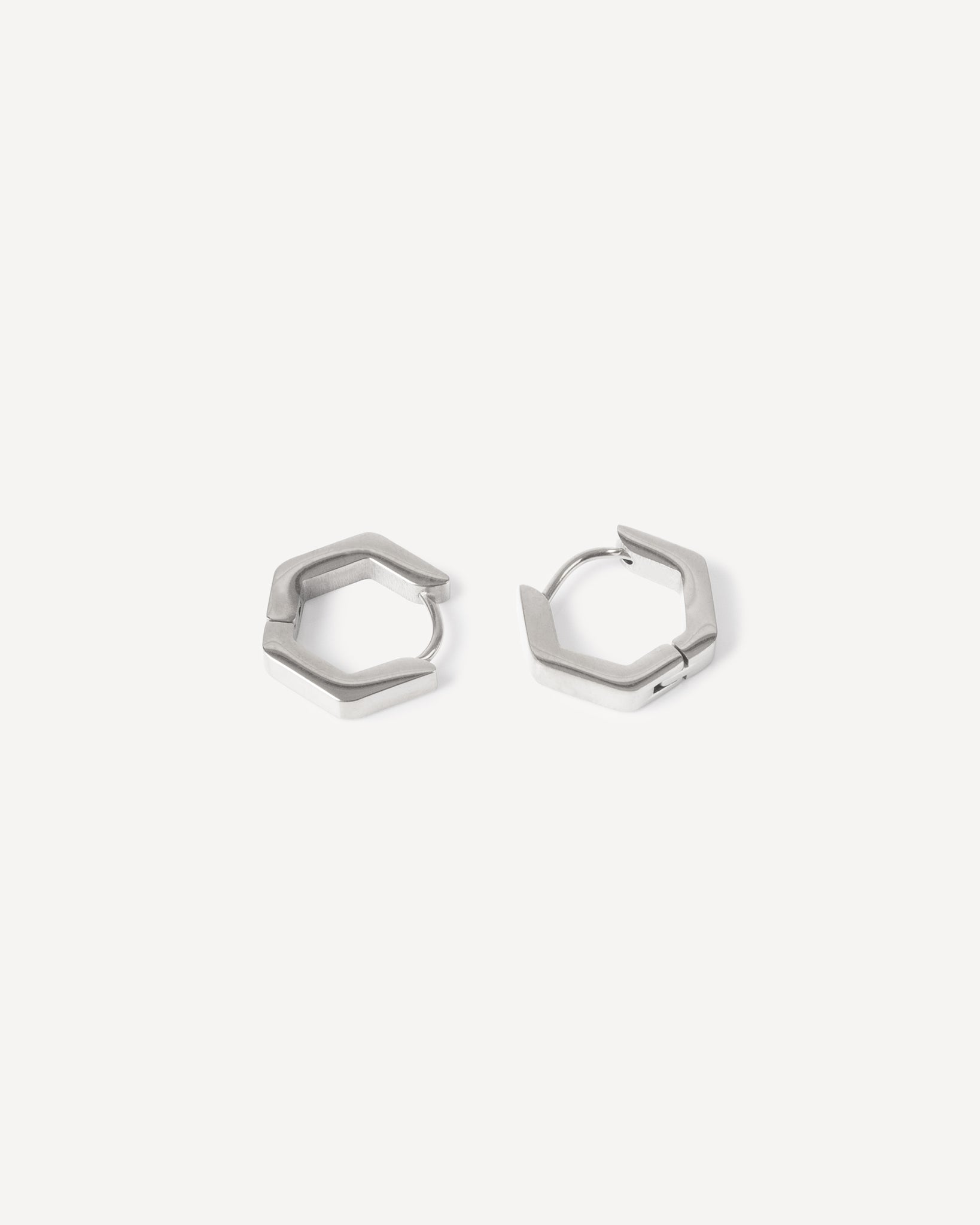 Hexagon Silver Hoops