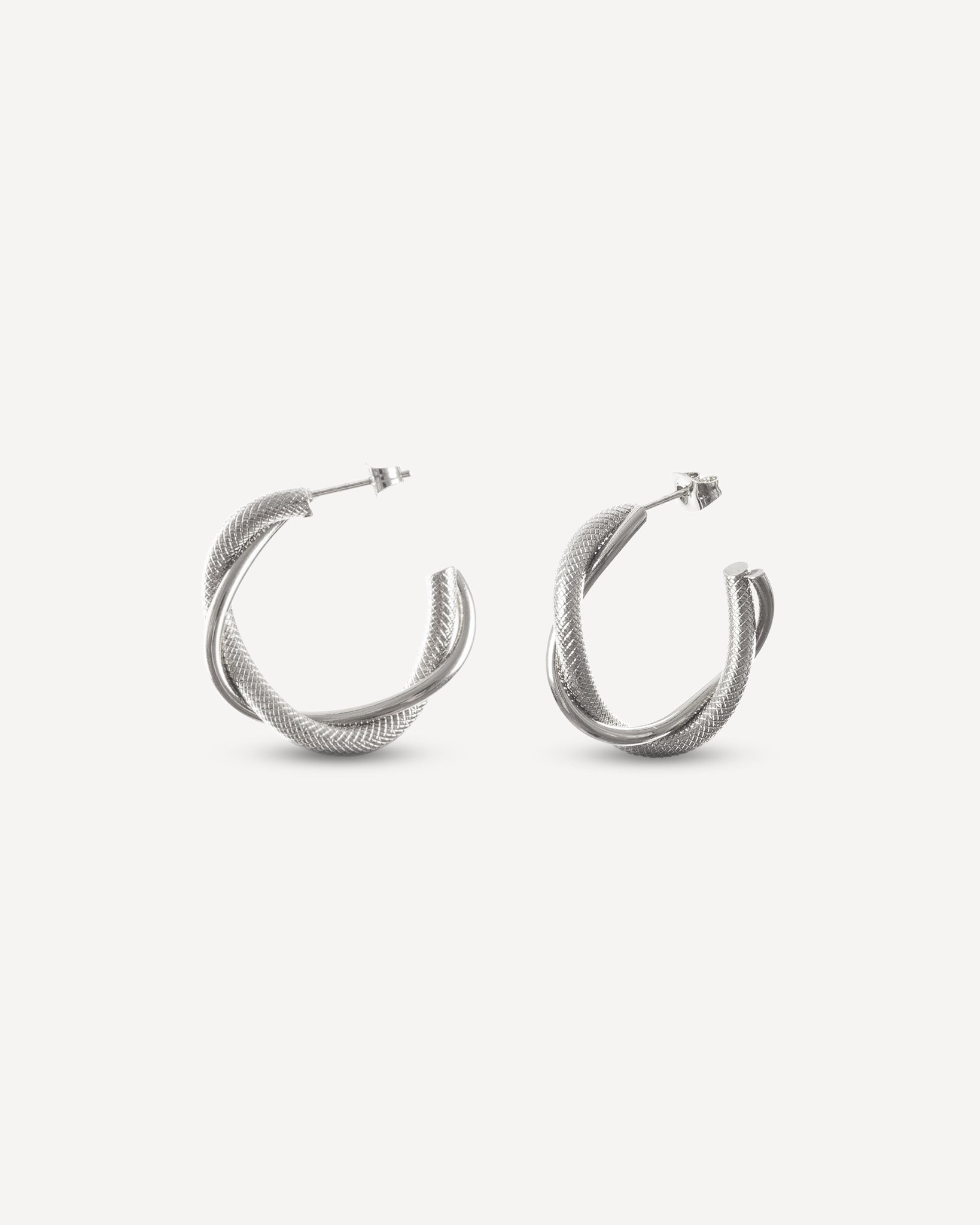 Twisted Detail Midi Silver Hoops